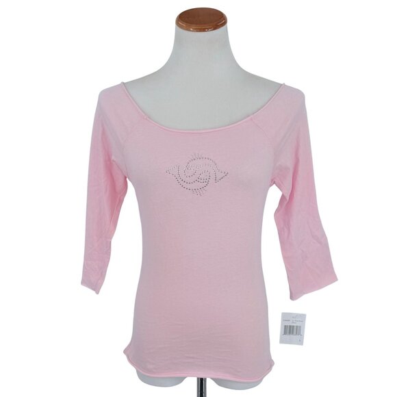 Vtg 90s NWT Smudge Pink Studded Pisces Raw Hem Top | Streetwear Noughties Indie - Picture 3 of 12